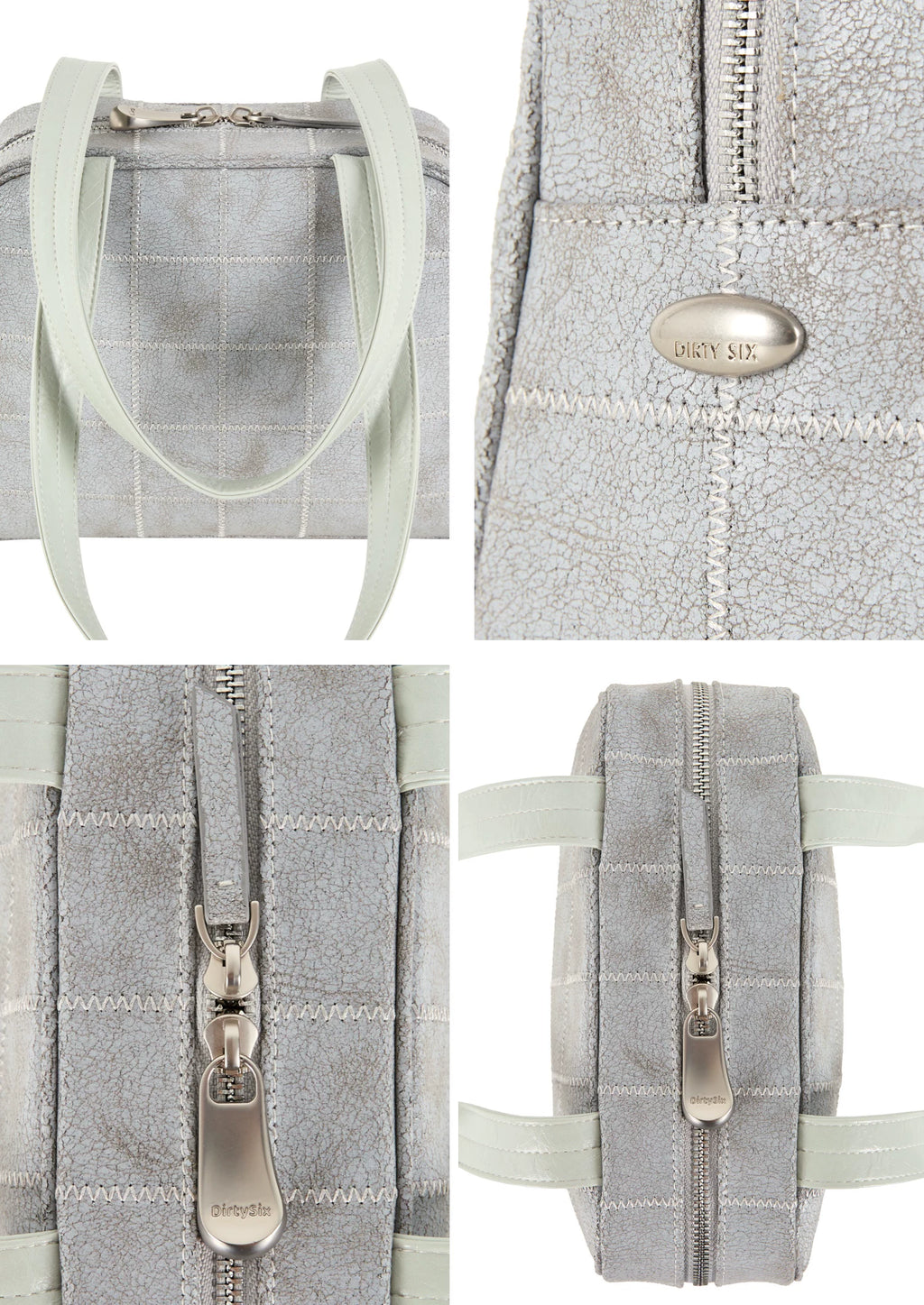 DIRTY SIX Gray Woven Fabric Zip-Top Shoulder Bag
