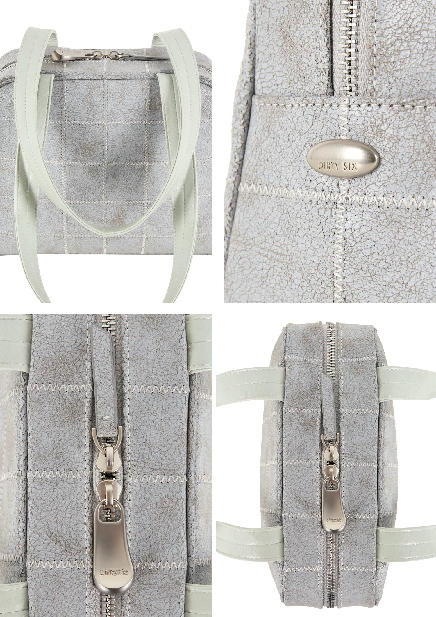 DIRTY SIX Gray Woven Fabric Zip-Top Shoulder Bag