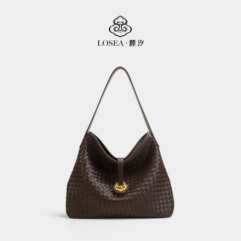 LOSEA Brown Woven Zip-Top Shoulder Bag