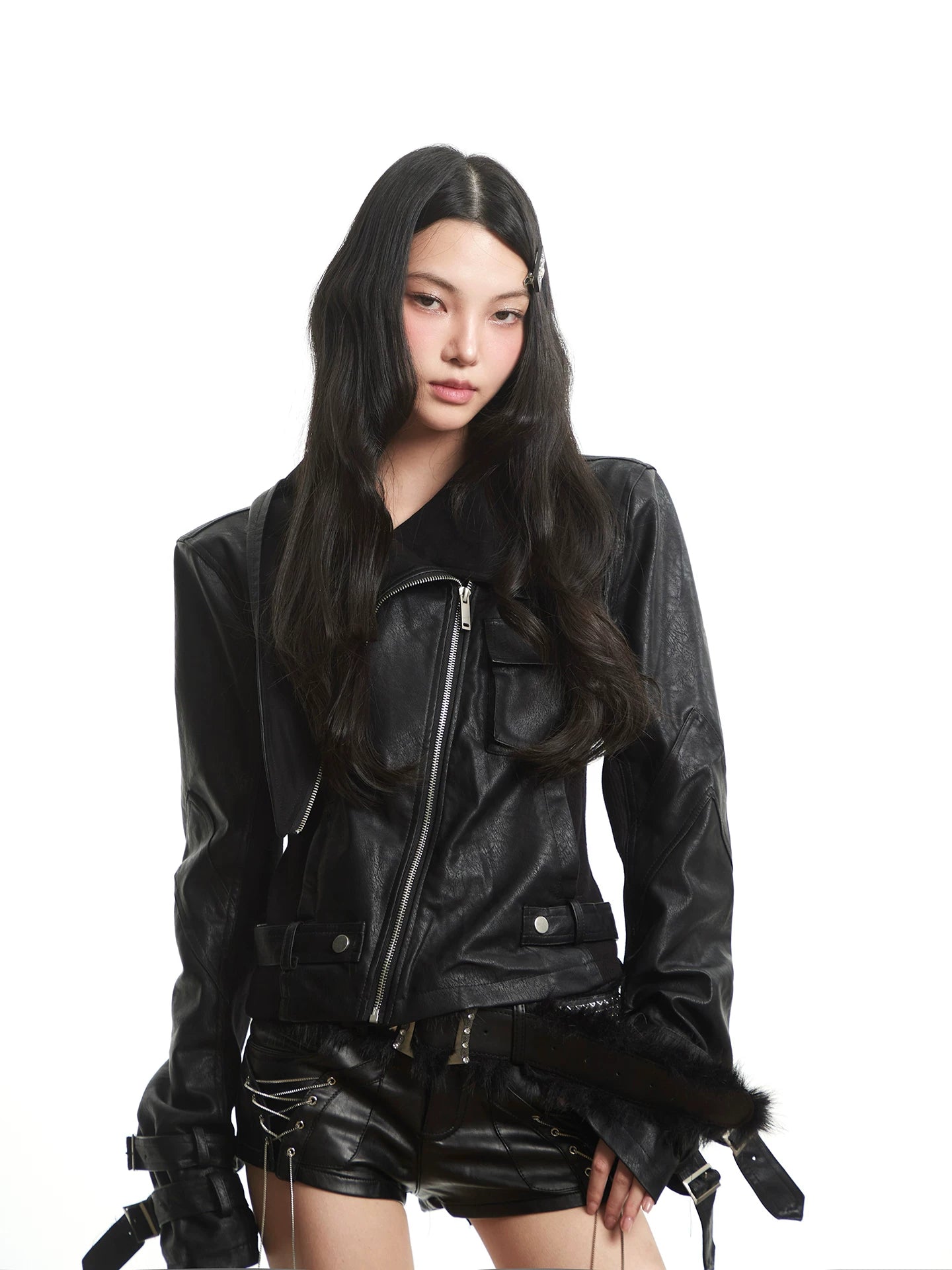 UNCMHISEX Slim-fit Short Leather Jacket