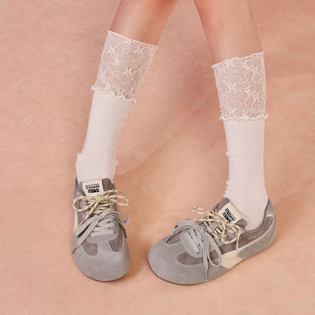 MASOOMAKE Suede Lace-Up Round-Toe Training Sneaker