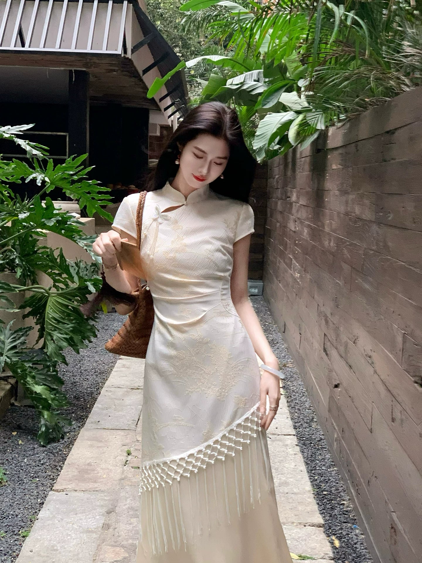 (Clearance)ZIHE Fringed Jacquard Waist Dress (Clearance)