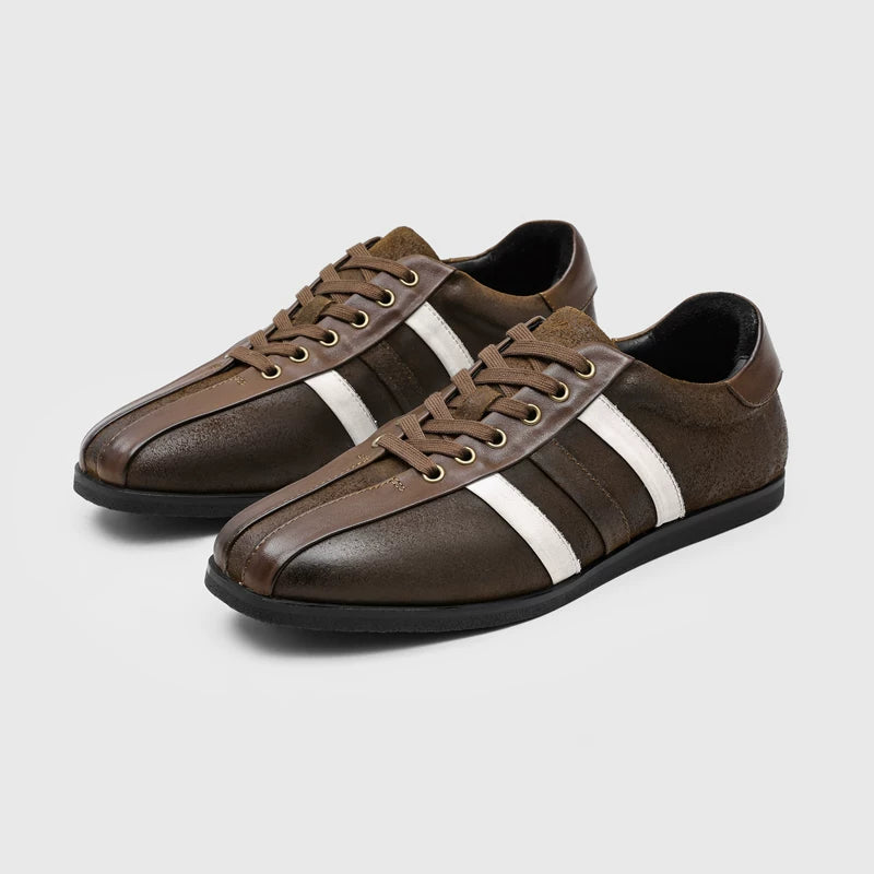 RZAAZ Leather Square-Toe Lace-Up Retro Trainer