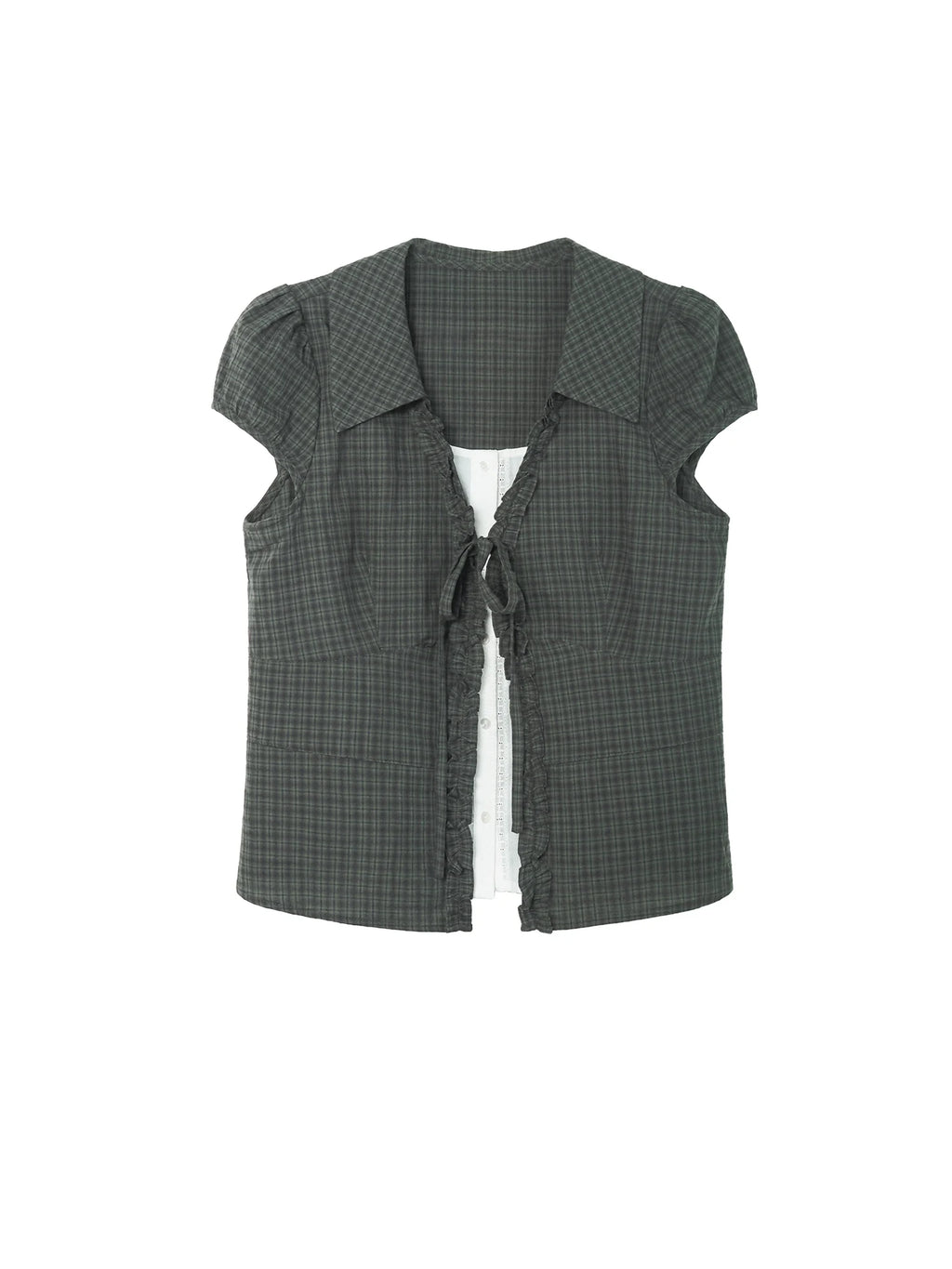 Two days off lab Plaid Colorblock Faux Two-Piece Loose Shirt