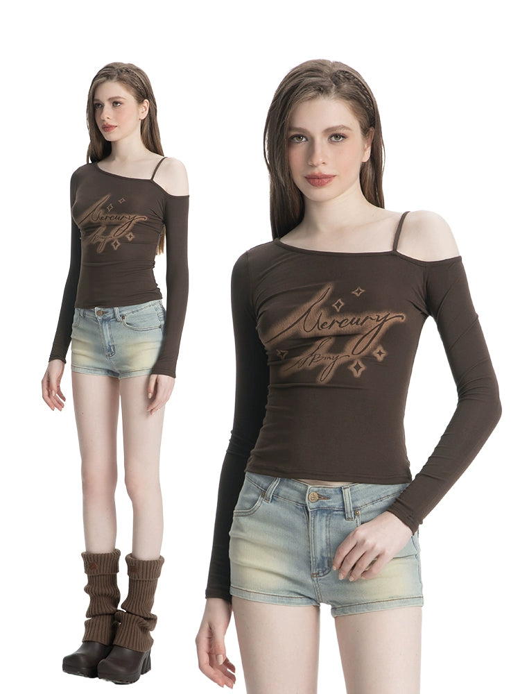 ABMY Slanted Shoulder High Elastic Breathable Suspender T-shirt