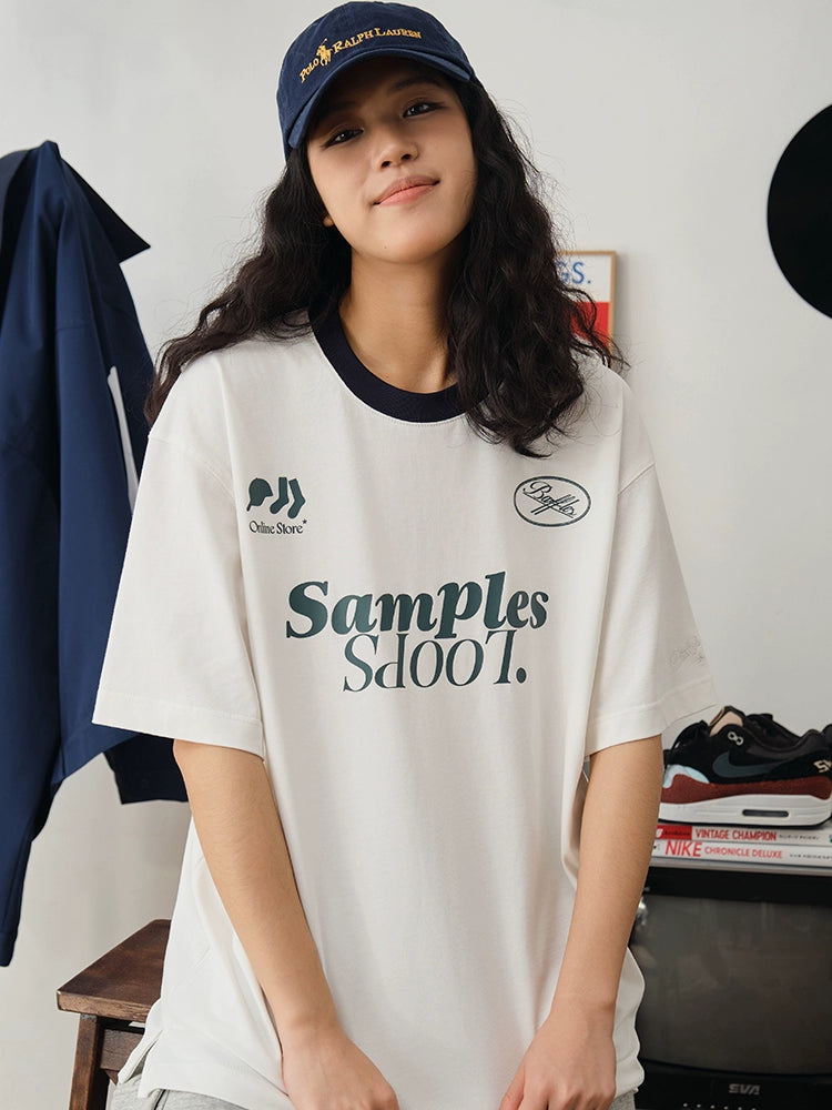 Battles Contrasting Neckline Double Yarn Retro Tee