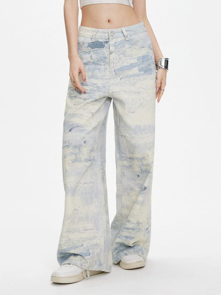 ZAVK Washed Tie-Dye Wide-Leg Jeans