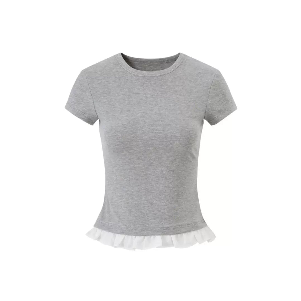 Avenement Splicing Lace Slim Body Contrasting Tee