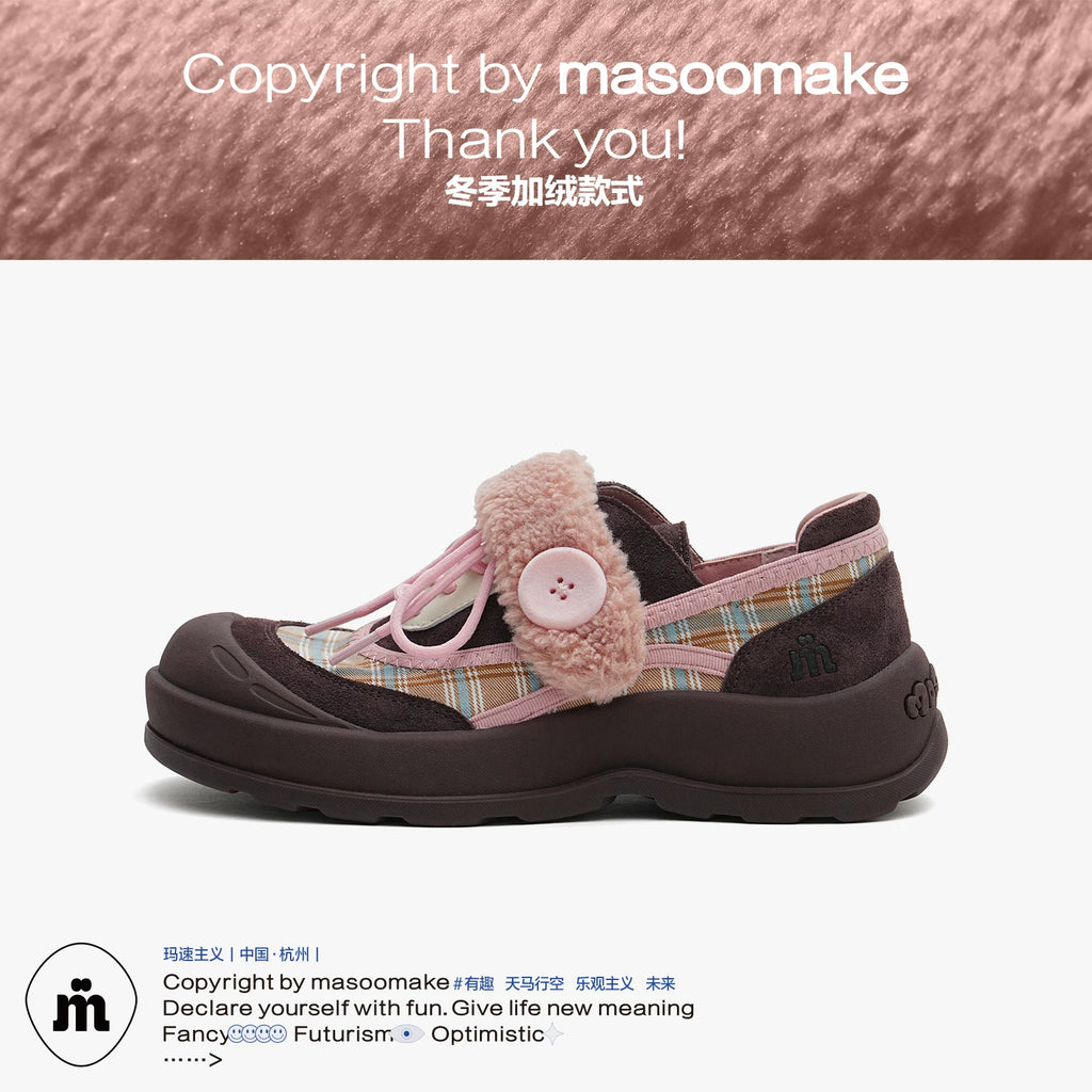 MASOOMAKE Suede Velcro Platform Wide-Toe Sneaker