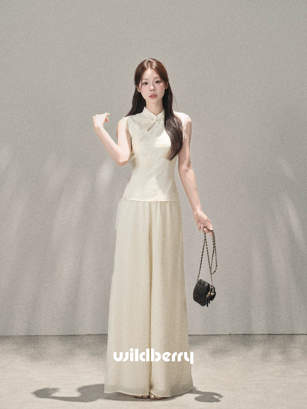 Wildberry Sleeveless Shirt High Waist Straight Chiffon Casual Pants Set