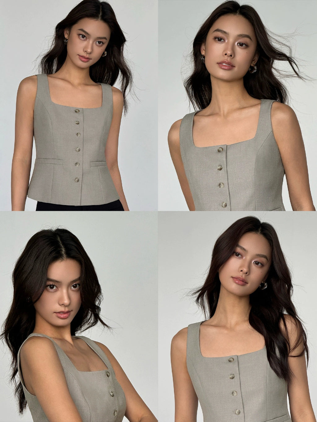 NEVA HU Square Collar Suit Vest