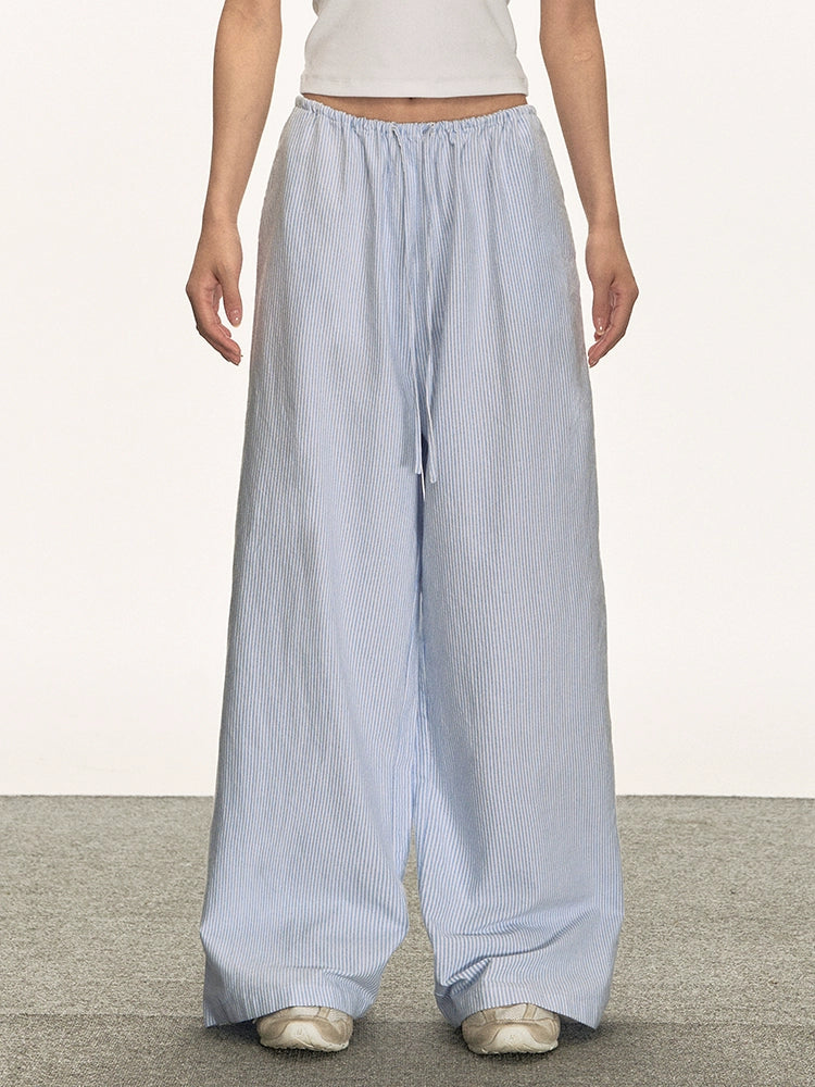 Anna Aneae Drawstring Wide Leg Straight Loose Versatile Floor Pants