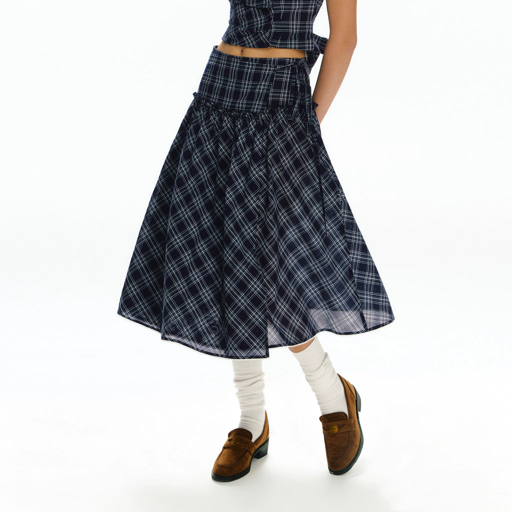 ARISEISM Plaid Cropped Slim Fit Shirt & Skirt Set