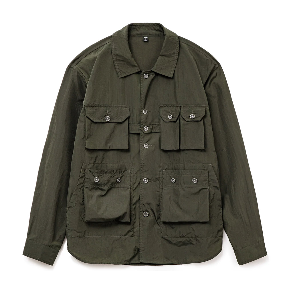 MADEN American Woven Multi-Pocket Military Green Long-Sleeve Shirt Jacket