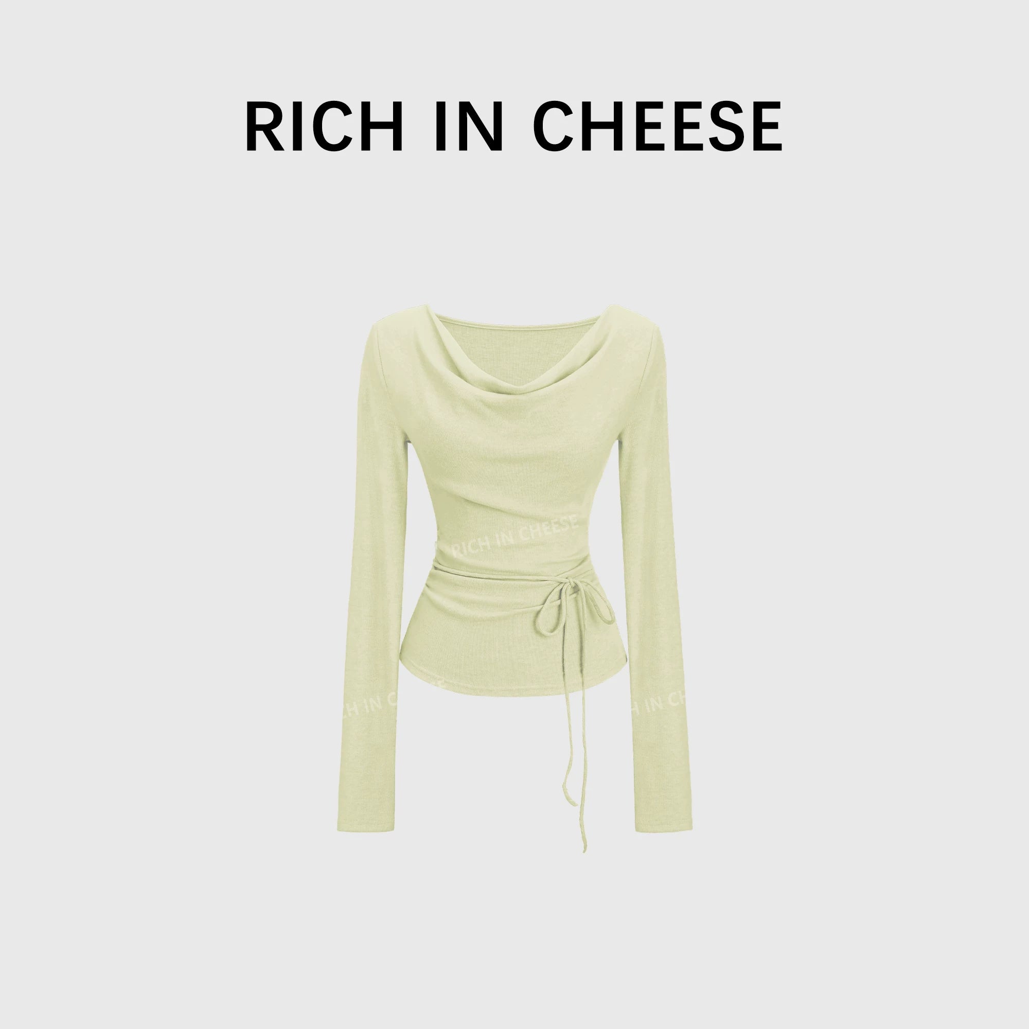 RICH IN CHEESE Pure Desire Swing Neck Knitted Waist Pleated Long Sleeves