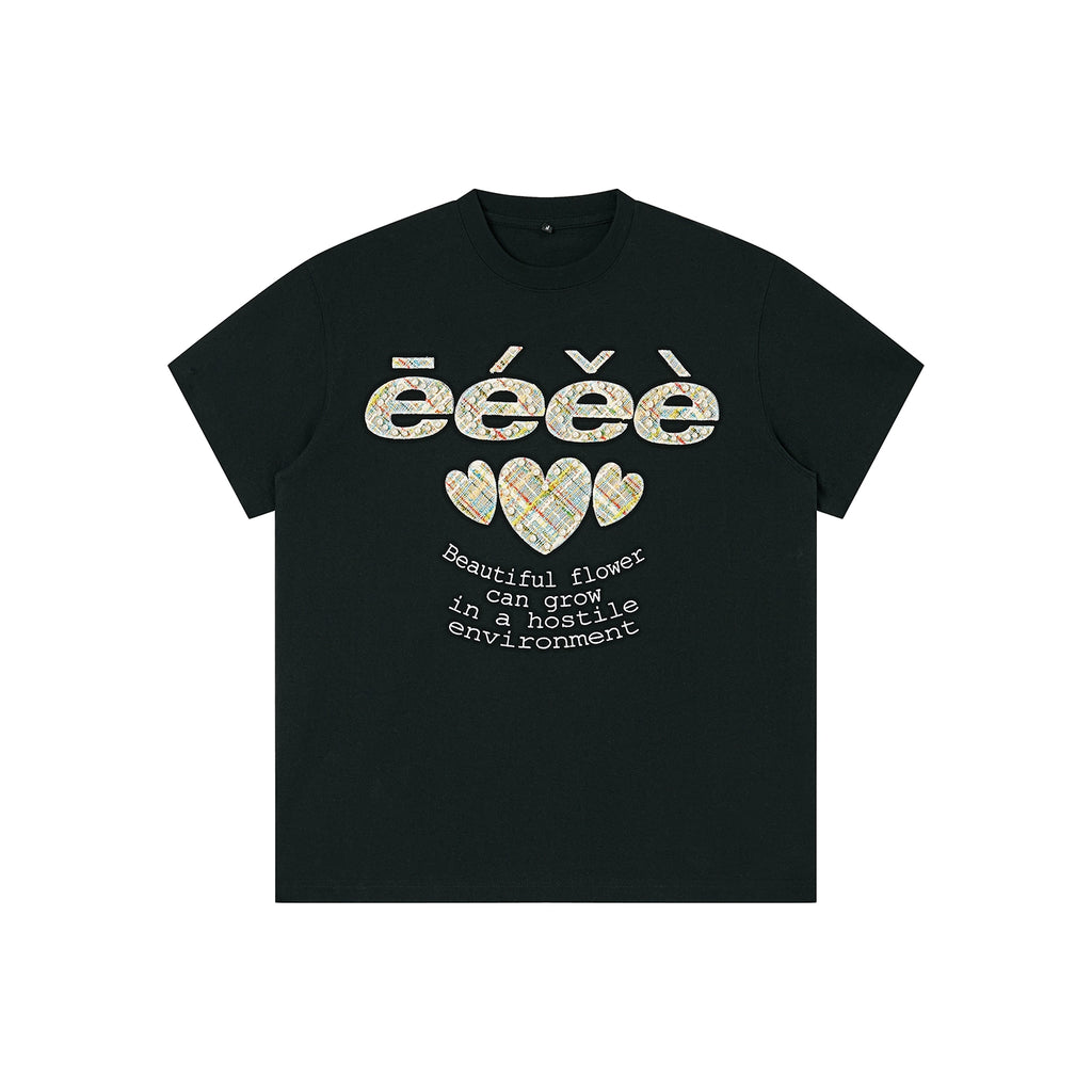 EeeeArtmonster Love Patch Pearl Beads Letter Tee