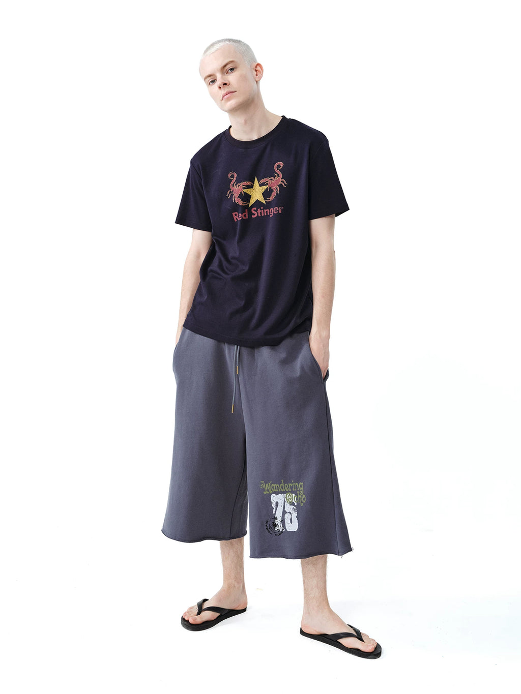 DIMC Distressed Frayed Loose Mid-Rise Sweat Shorts