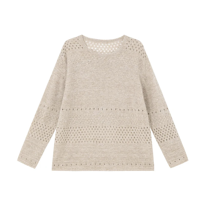 KANO Crew Neck Hollow Knit Oversized Sweater