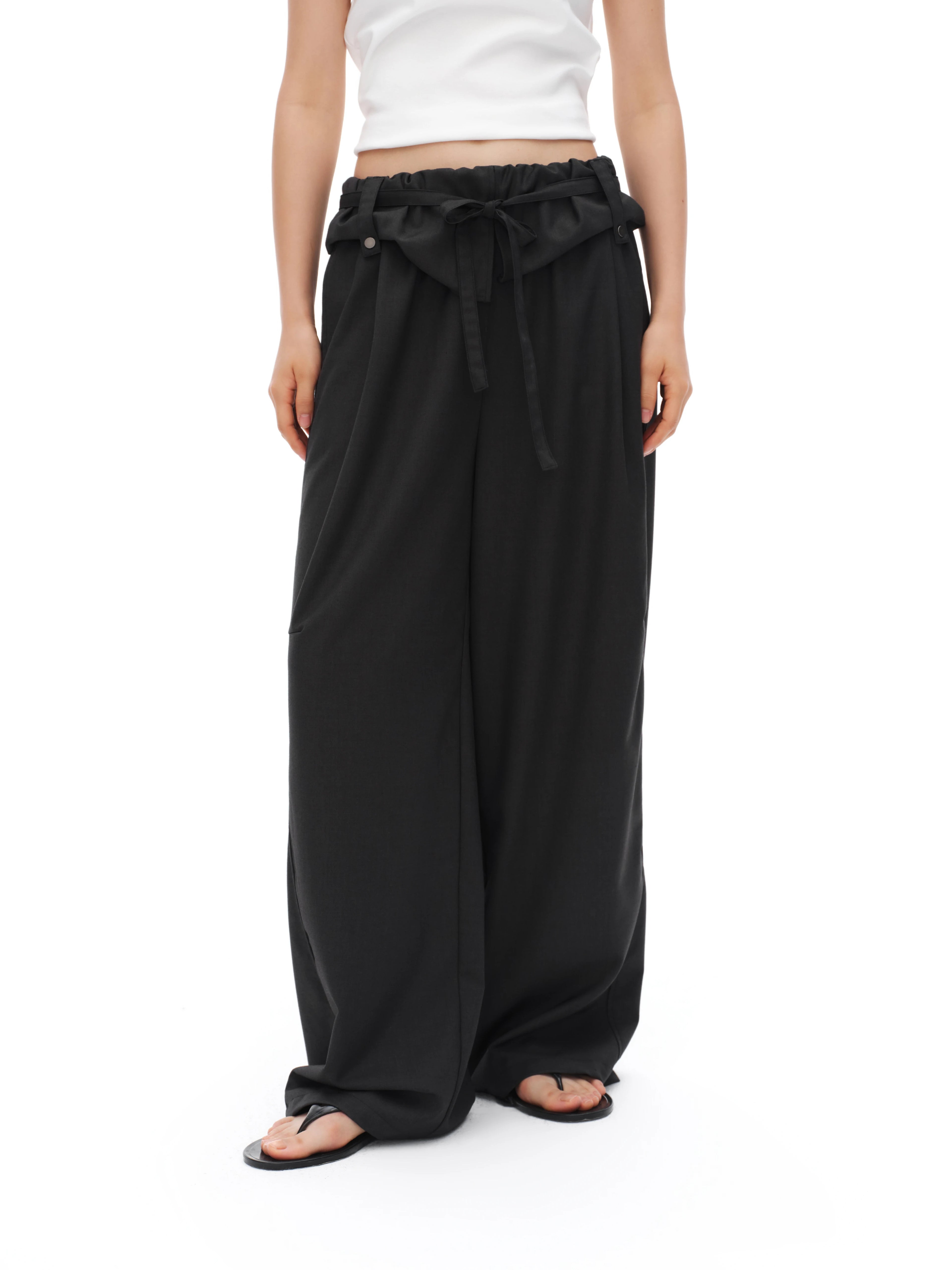 Oinimi Waist Head Loose Drape Strap Wide Leg Slacks
