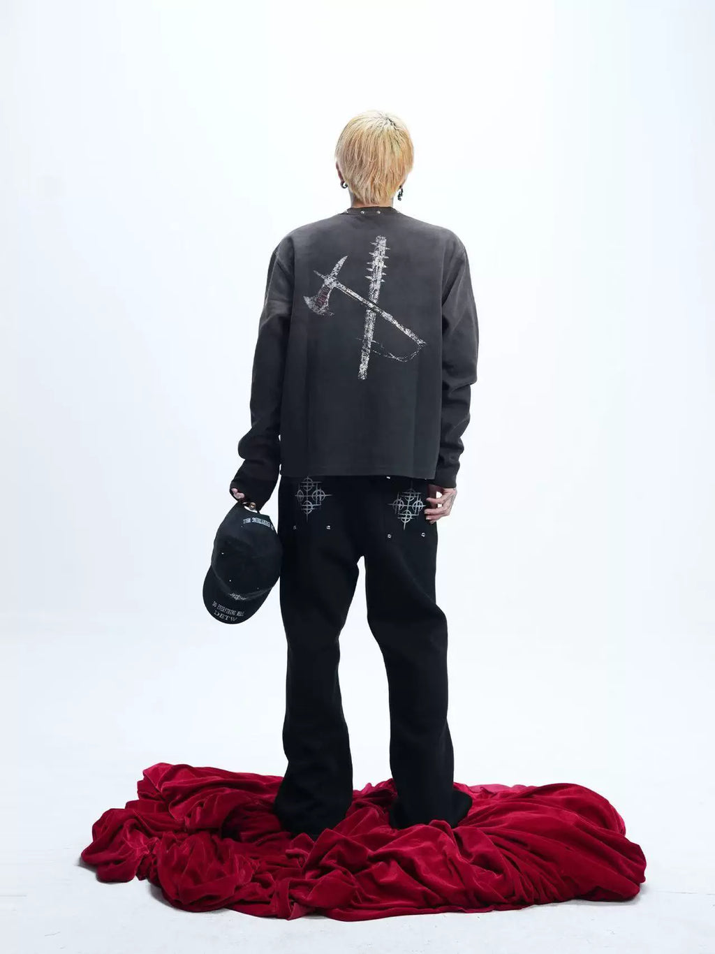 DETW 24AW Original Washed Diablo "Blood Axe" Rivet Vintage Vintage Street Premium Long Sleeve Tee