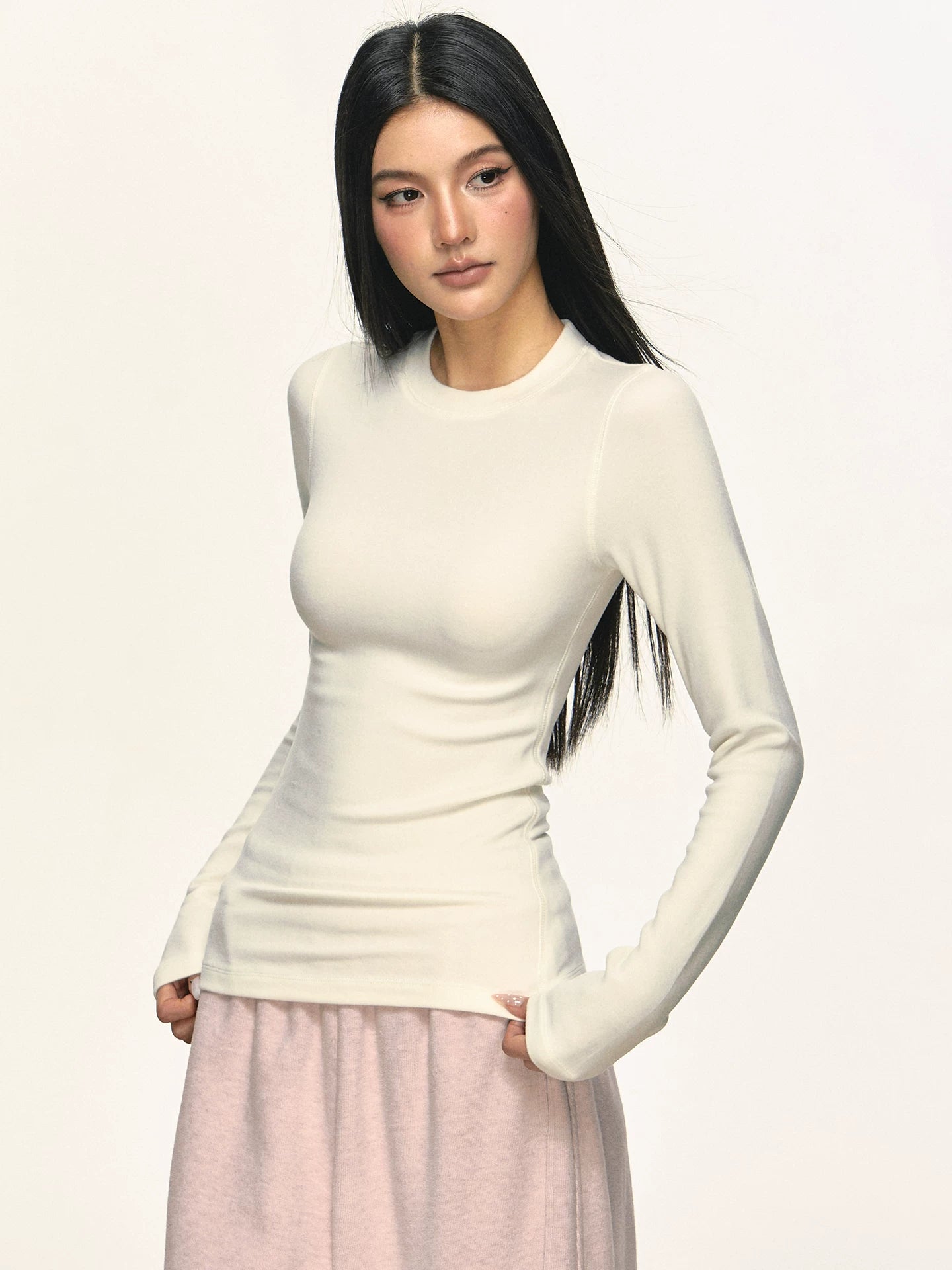 Anna Aneae Round Neck Inner with Fleece Slim and Thin Long Sleeves