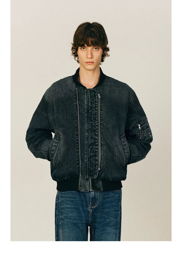 NONRADICAL Bamboo pattern scimitar sleeveMA1 padded denim jacket