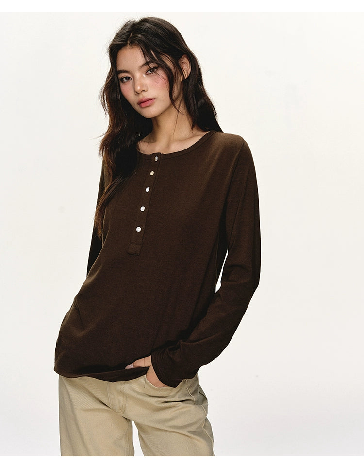 Anna Aneae Henry Collar Bottom Casual Long Sleeve