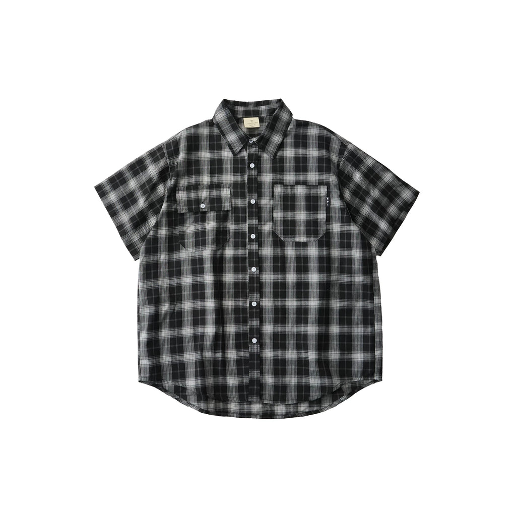 LIVINGTOWN Vintage Loose Casual Checked Short Sleeve Shirt