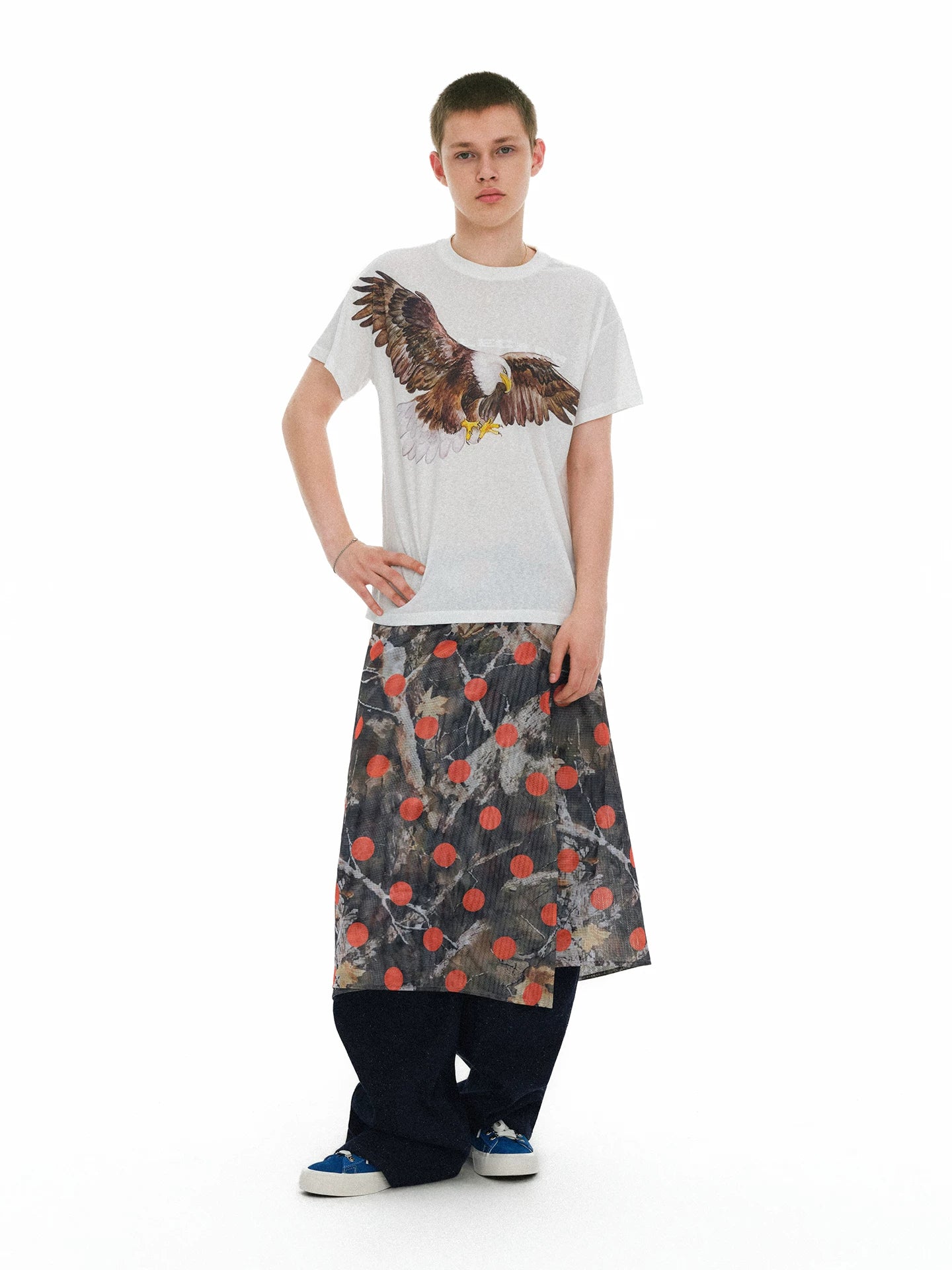 CIRCLECAGE White Eagle Graphic Linen-Blend Short-Sleeve Tee
