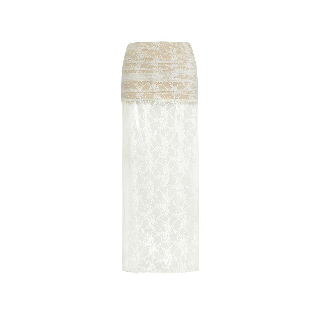 Jim Kennet Lace Jacquard Strap Cardigan High Slit Skirt Set