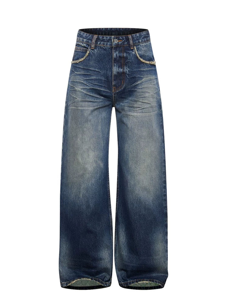 SOUTH FISH Washed Distressed Straight-Leg Jeans