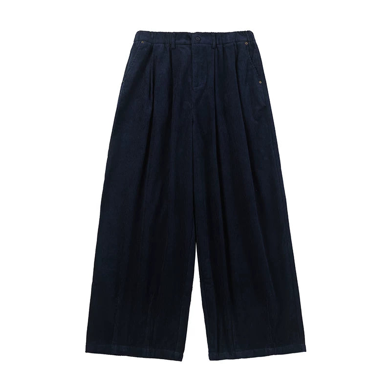 NOEARS Navy Corduroy Wide-Leg Breathable Cargo Pants