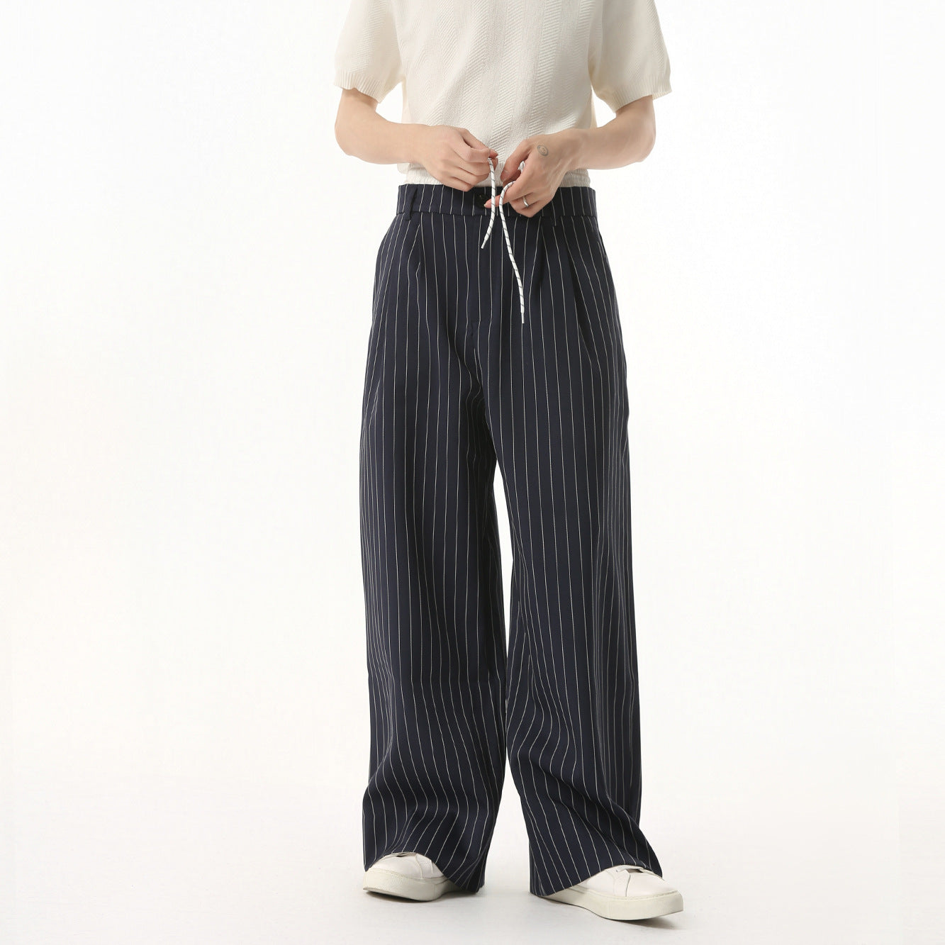 MTLCLOTHES Vintage Stitched Fake Two-piece Striped Trousers