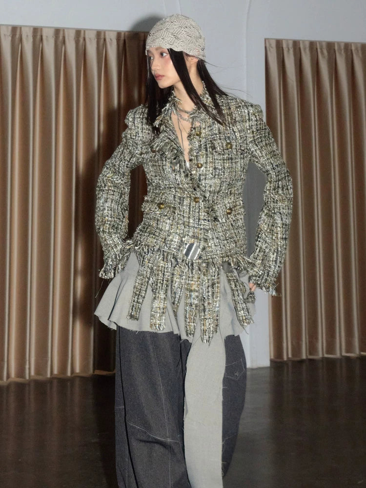 JNYLON Destructive Tassel Rough Edge Xiaoxiangfeng Jacket