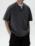 AWT Simple Casual Henry Collar Loose Tee