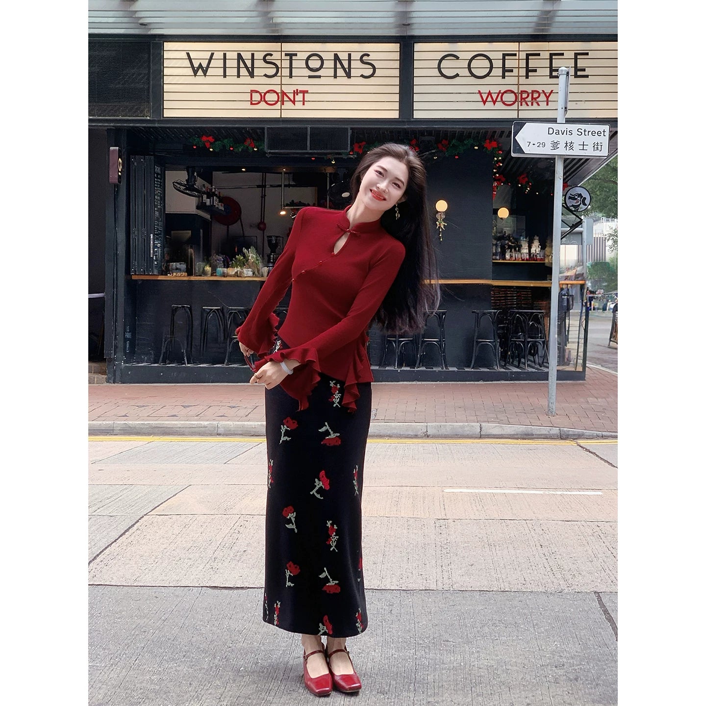 ZIHE Ruffle Edge Knitted Sweater Long Sleeve