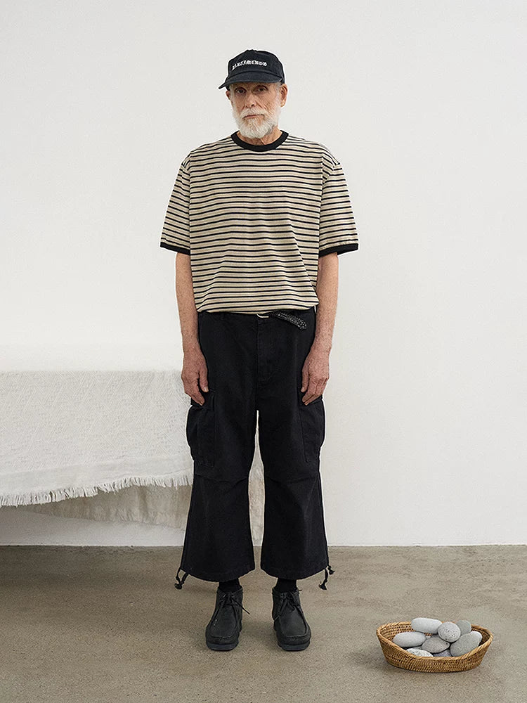 PARTIMENTO Striped Washed Loose Fit Cotton Tee