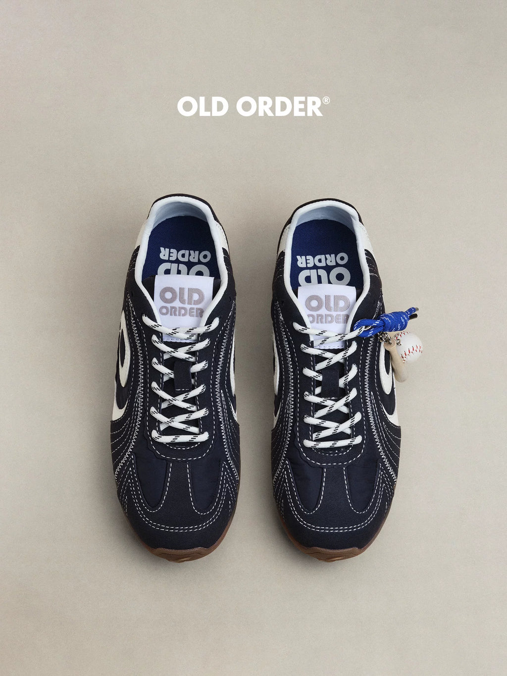OLD ORDER Navy Blue Mesh Lace-Up German Trainer