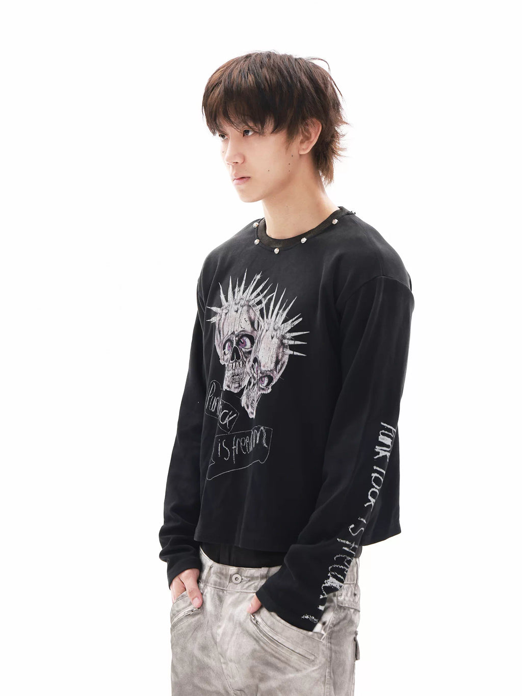 DETW Punk Skull Washed 400g Crew Neck Sweatshirt