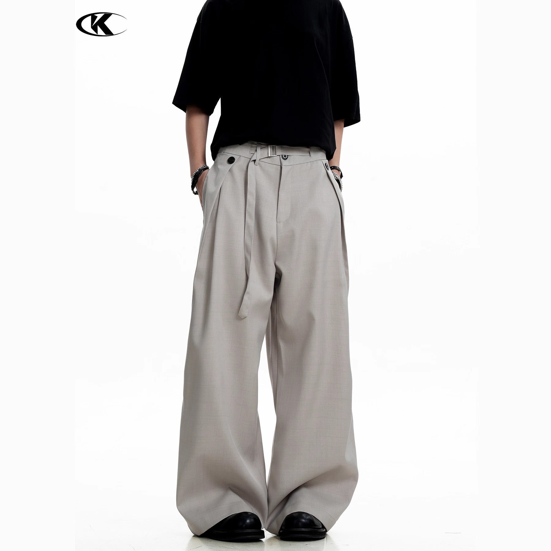 11KN Double Pleat High-Waist Wide-Leg Trousers