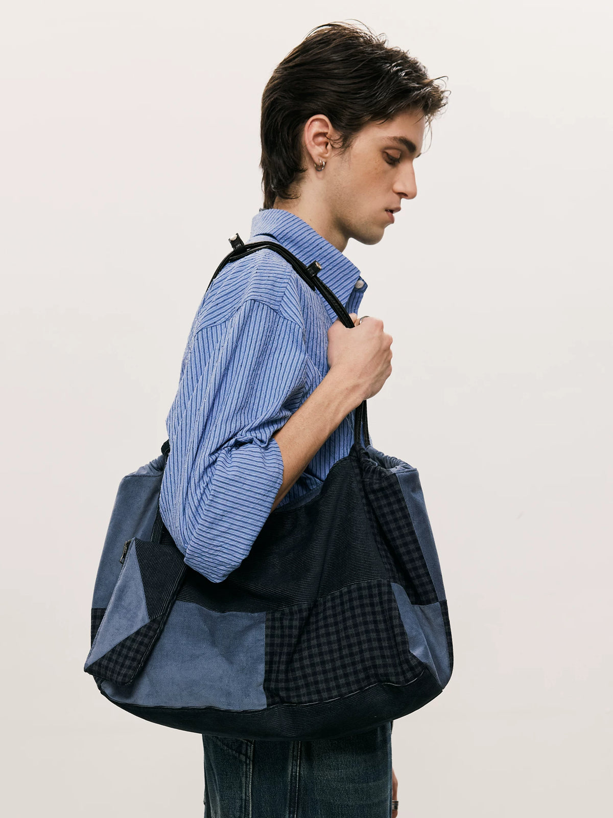 LR MADE Color-Block Patchwork Faux Leather Hobo Shoulder Bag