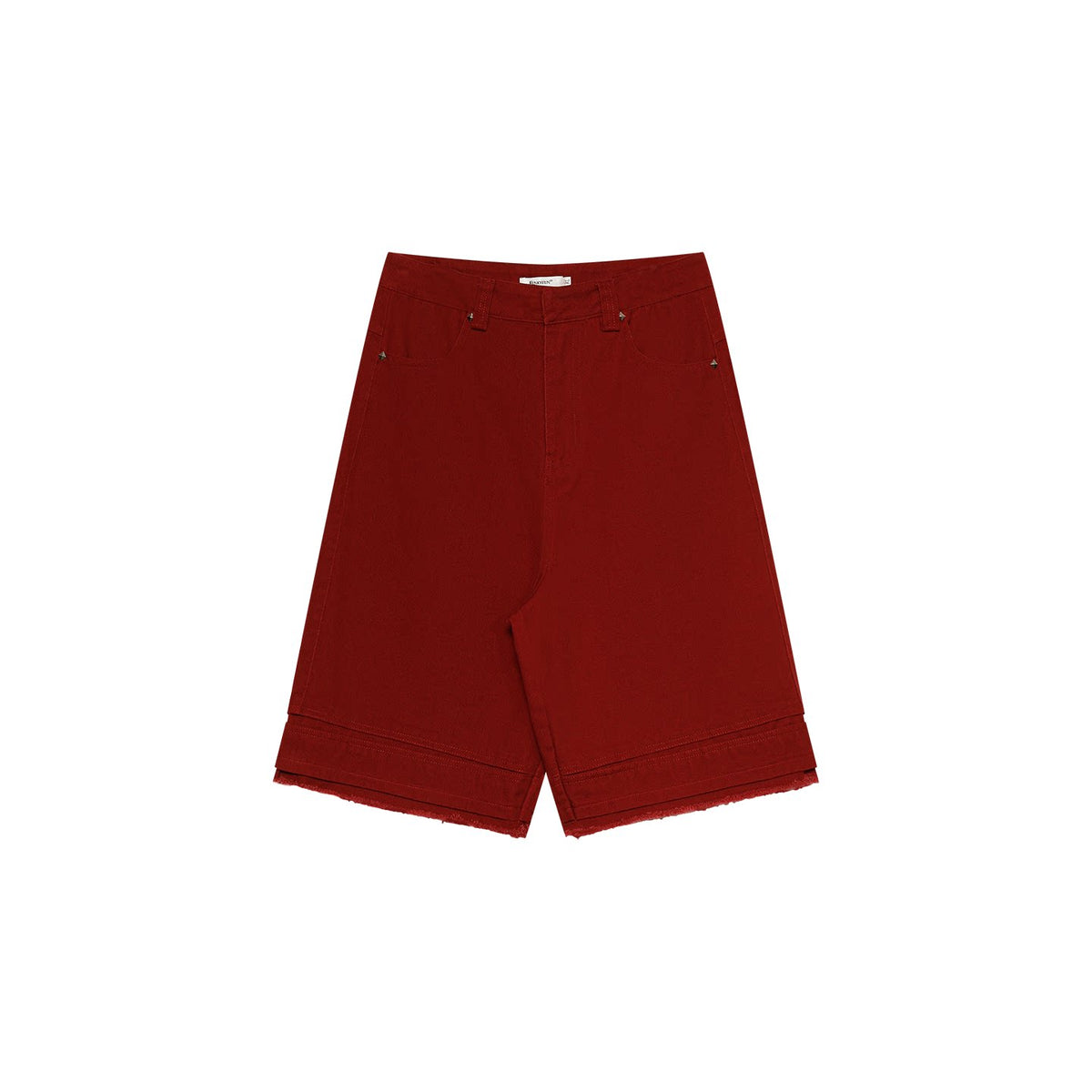 FUNKYFUN Raw Denim Pleated Frayed Loose Straight Shorts