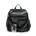 JANDRESS Black Faux Leather Multi-Pocket Zip Backpack