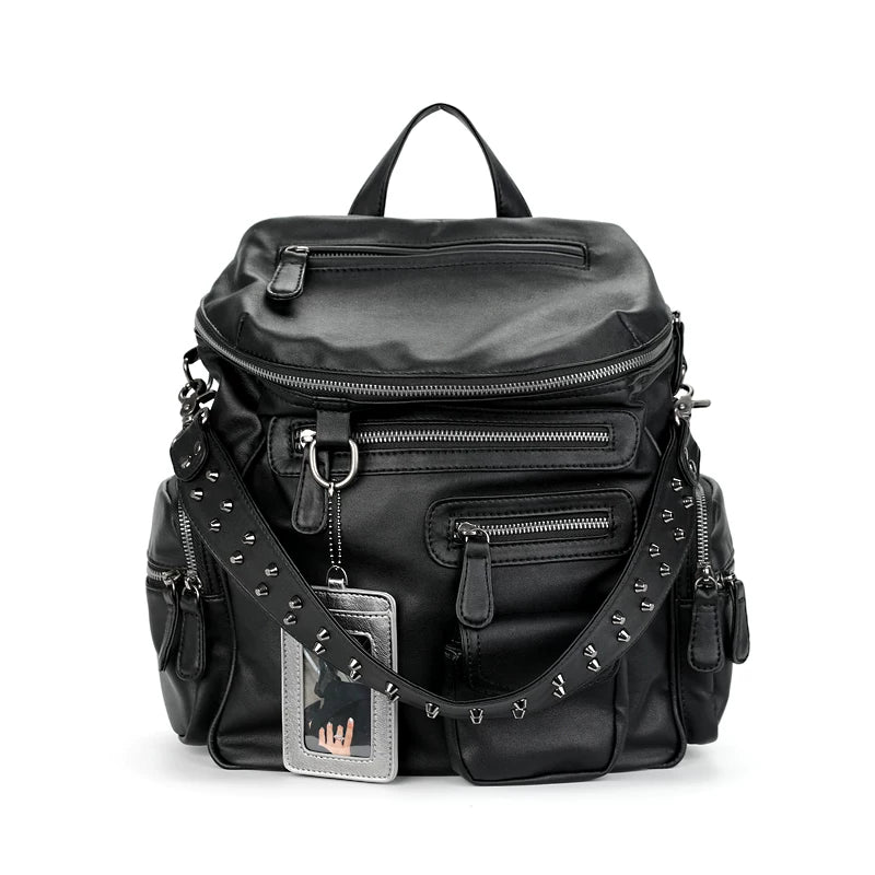 JANDRESS Faux Leather Zip-Top Single-Shoulder Backpack