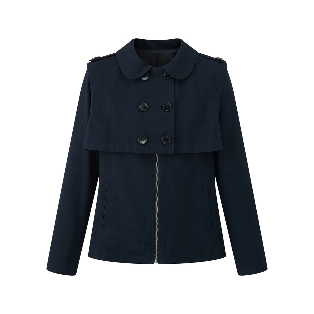 JIKOO Korean Doll Collar Double-Breasted Trench Coat