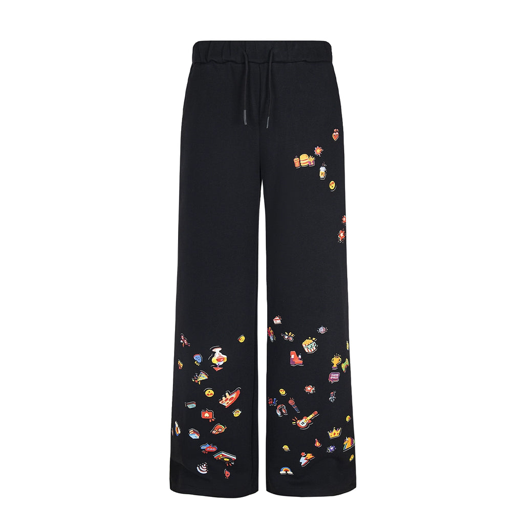 Kenvibe Fun Print Lazy Loose Drawstring Casual Straight Pants