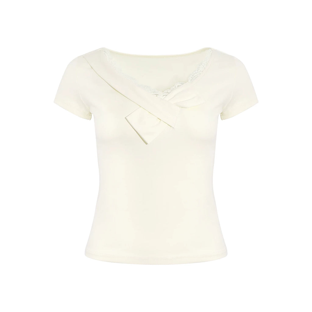 Wildberry V-Neck Lace Trim Slim Fit Tee