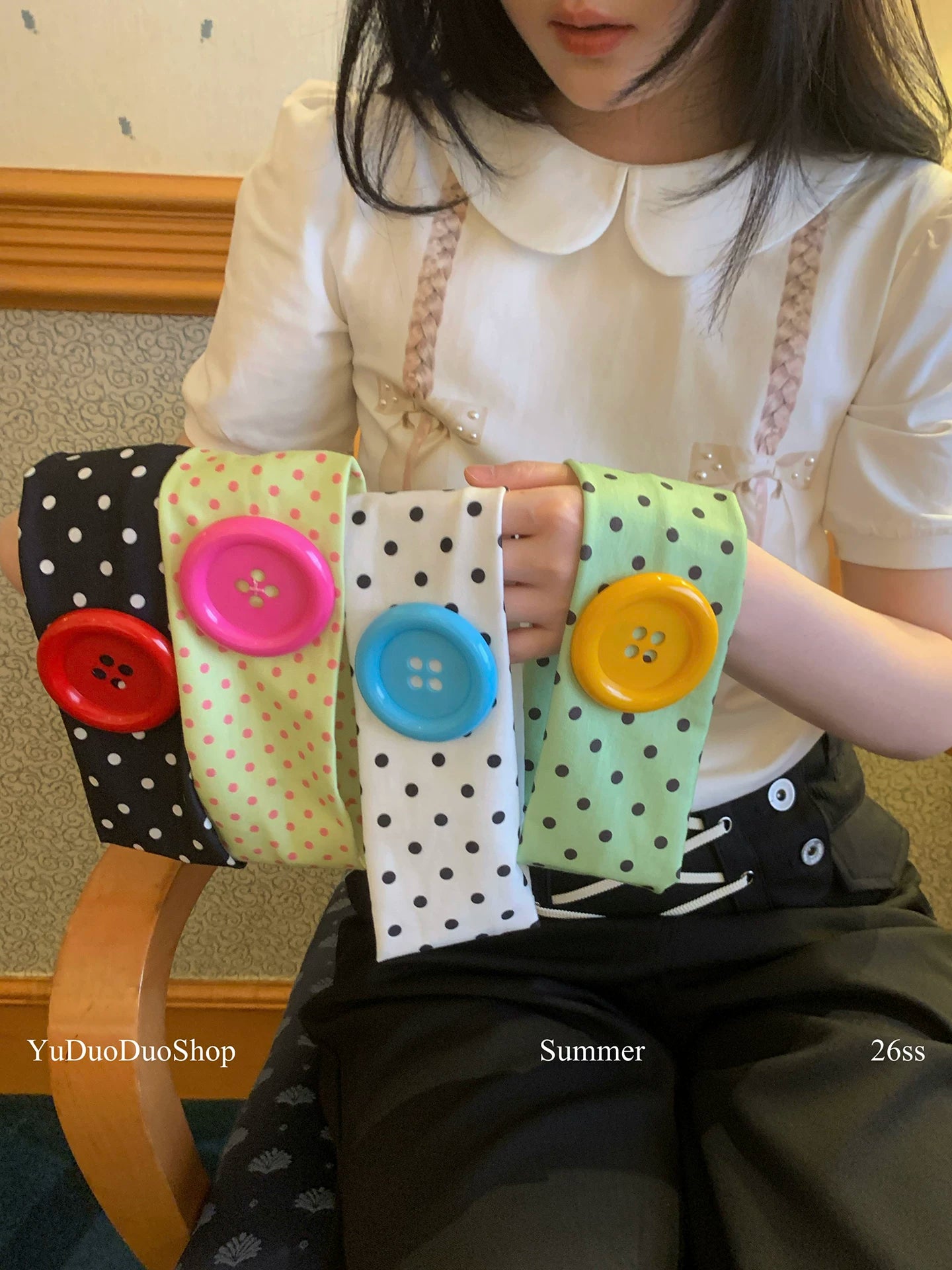 YuDuoDuo Wide Polka Dot Stretchy Headband