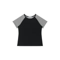 FUNKYFUN Pinstripe Contrasting Patchwork Shoulder Tee