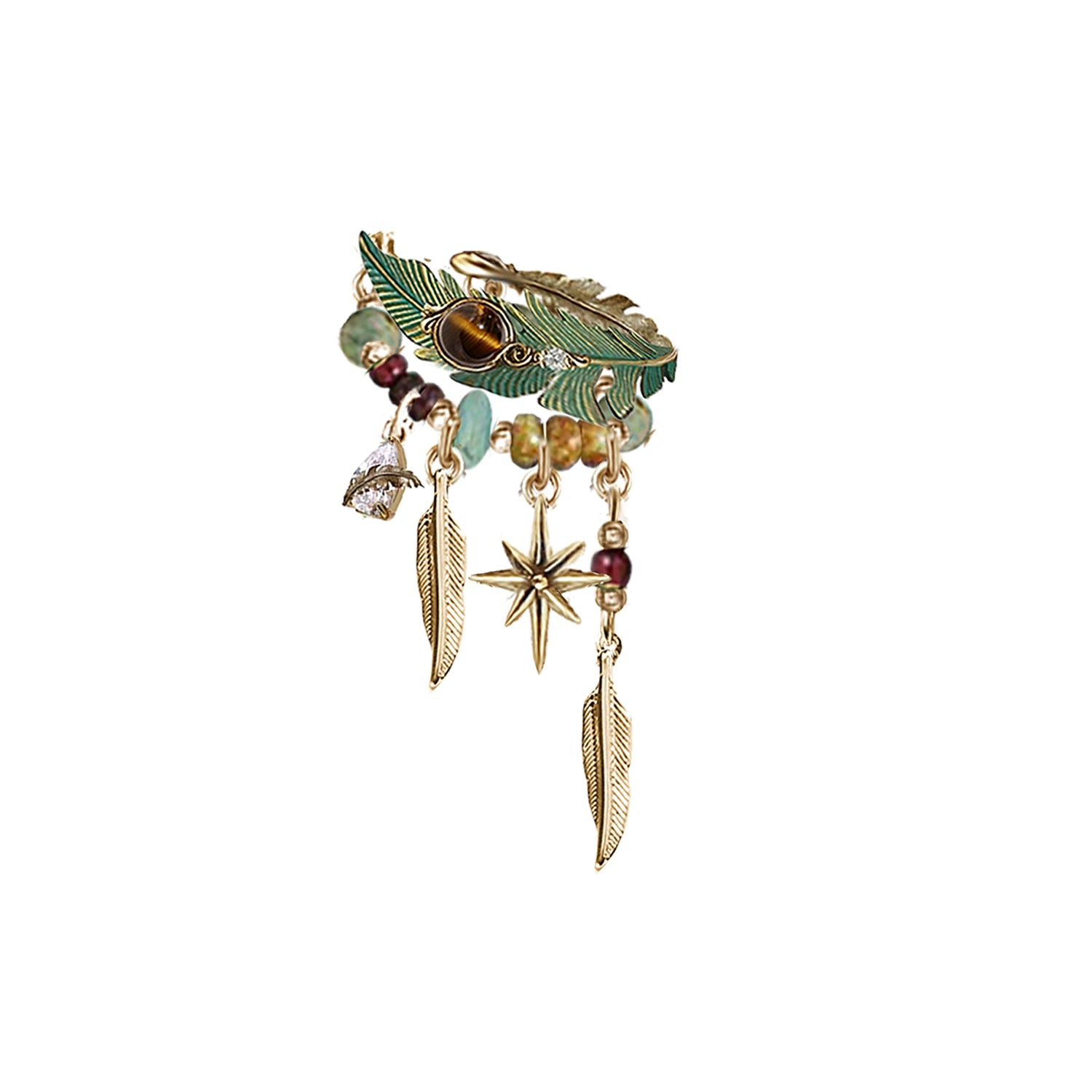 MASW Green Feather Tassel Ear Cuff